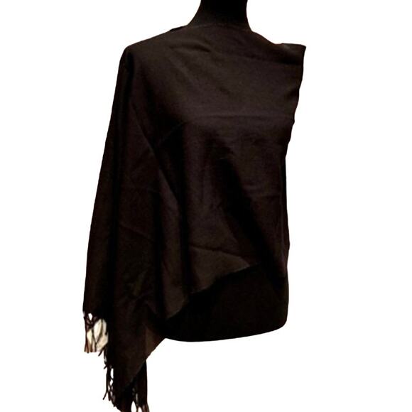 Handmade Accessories - New Handmade Upcycled Solid Black Fringed Shawl Warm Cape Poncho Winter Wrap